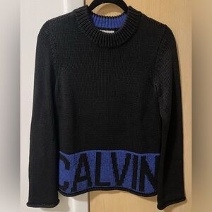 Calvin Klein Jeans Heavy Knit Black Sweater with Blue Accents